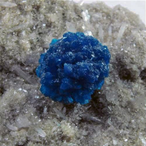 Cavansite on Stilbite<br />Pune District (Poonah District), Maharashtra, India<br />H: 7.5cm x W: 5cm x D: 3.5cm<br /> (Author: Adrian Pripoae)