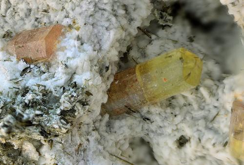 Apatito sobre albita<br />Cantera Minera I, Cerro de los Serranos, Lebrija, Comarca Bajo Guadalquivir, Sevilla, Andalucía, España<br />Campo de visión de 10 mm<br /> (Autor: Antonio Carmona)