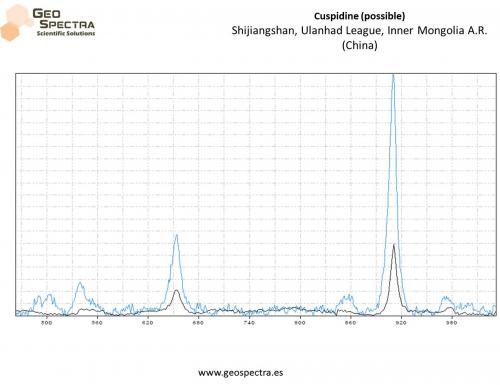 Analysis of cuspidine (blue line) against authentic sample (black line) (Author: Cesar M. Salvan)