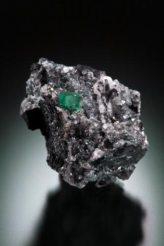 Beryl (variety emerald), Calcite, Pyrite<br />Coscuez mining district, Municipio San Pablo de Borbur, Western Emerald Belt, Boyacá Department, Colombia<br />38x35x38mm, xl=5x5mm<br /> (Author: Fiebre Verde)