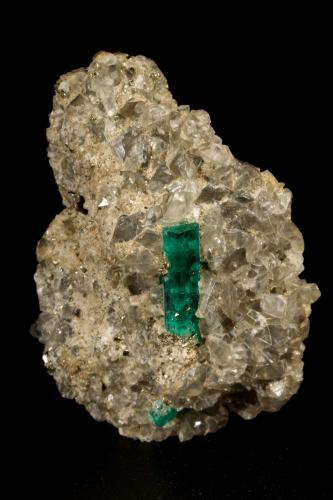 Beryl (variety emerald), Dolomite, Pyrite<br />Chivor mining district, San Gregorio Mine, Municipio Chivor, Eastern Emerald Belt, Boyacá Department, Colombia<br />30x29x41mm, main xl=10mm<br /> (Author: Fiebre Verde)