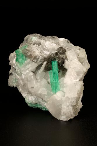 Beryl (variety emerald), Calcite<br />Coscuez mining district, Municipio San Pablo de Borbur, Western Emerald Belt, Boyacá Department, Colombia<br />51x46x46mm, cluster=20mm<br /> (Author: Fiebre Verde)