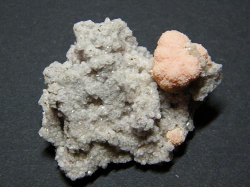 Rhodochrosite on Calcite<br />Kuruman, Kalahari manganese field (KMF), Northern Cape Province, South Africa<br />50x40mm<br /> (Author: Heimo Hellwig)