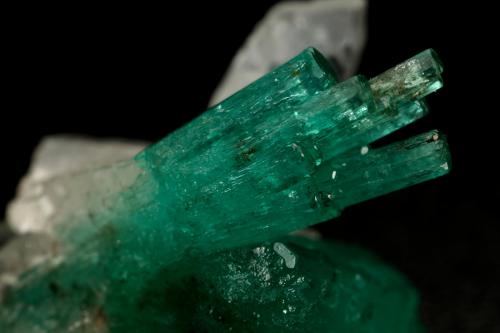 Beryl (variety emerald), Calcite<br />Coscuez mining district, Municipio San Pablo de Borbur, Western Emerald Belt, Boyacá Department, Colombia<br />Beryl xls=12mm (aggregate) & 9mm<br /> (Author: Fiebre Verde)