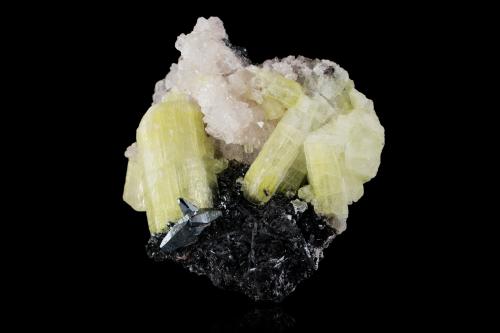 Ettringite with Calcite, Gaudefroyite and Hematite<br />Mina N'Chwaning II, Zona minera N'Chwaning, Kuruman, Kalahari manganese field (KMF), Provincia Septentrional del Cabo, Sudáfrica<br />11,0	x	7,5	x	7,5	cm<br /> (Author: MIM Museum)