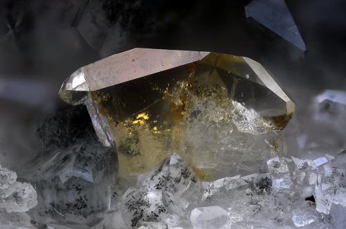 Titanita, Albita<br />Miage Glacier, Veny Valley, Monte Bianco Massif (Mont Blanc Massif), Courmayeur, Aosta Valley (Val d'Aosta), Italy<br />Campo de visión 2,8 mm.<br /> (Autor: Juan Miguel)
