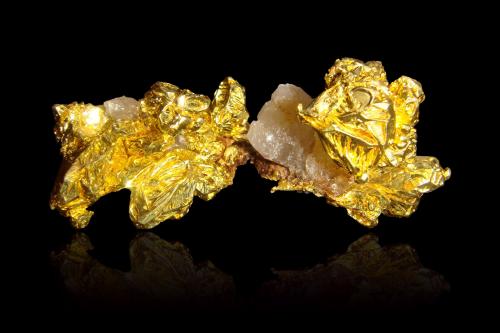 Gold on Quartz<br />Mockingbird Mine, Colorado area, Whitlock District, Mother Lode Belt, Mariposa County, California, USA<br />8,5	x	6,0	x	6,5	cm<br /> (Author: MIM Museum)