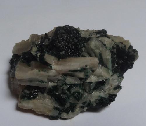 Malachite on Cerussite<br />Tsumeb Mine, Tsumeb, Otjikoto Region, Namibia<br /><br /> (Author: Dave van Bladel)