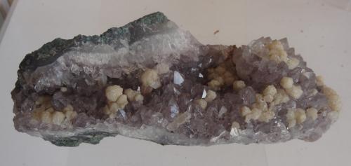 Fluorite on Quartz (variety amethyst)<br />Mannbühl Quarry, Dannenfels, Donnersberg, Pfälzer Wald, Rhineland-Palatinate/Rheinland-Pfalz, Germany<br />20x7x7cm<br /> (Author: Dave van Bladel)