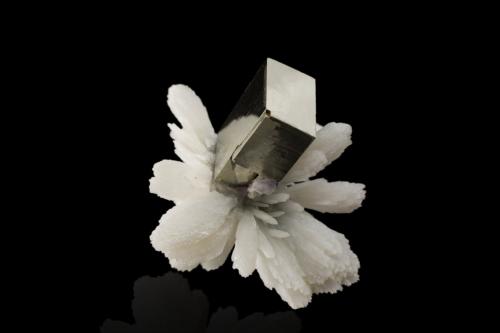Pyrite on Quartz<br />Shangbao Mine, Leiyang, Hengyang Prefecture, Hunan Province, China<br />7,0	x	7,0	x	6,0	cm<br /> (Author: MIM Museum)