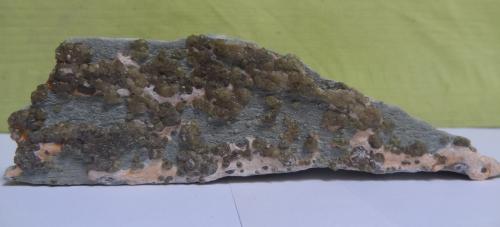 Andradite (variety demantoid)<br />Sferlùn asbestos Mine, Vallone del Cengiaccio, Lanzada, Malenco Valley (Valmalenco), Sondrio Province, Lombardy, Italy<br />14 x 4 x 3cm<br /> (Author: Dave van Bladel)