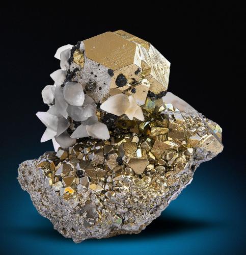 Pyrite, Calcite, Tetrahedrite, Sphalerite<br />Huanzala Mine, Huallanca District, Dos de Mayo Province, Huánuco Department, Peru<br />81 mm x 75 mm x 71 mm<br /> (Author: Carles Millan)