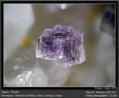 Fluorite<br />Buxières-les-Mines, Moulins, Allier, Auvergne-Rhône-Alpes, France<br />fov 2.2 mm<br /> (Author: ploum)