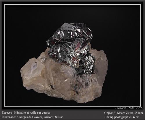 Hematite and rutile<br />Cavradi, Curnera Valley, Tujetsch (Tavetsch), Vorderrhein Valley, Grischun (Grisons; Graubünden), Switzerland<br />fov 6 cm<br /> (Author: ploum)