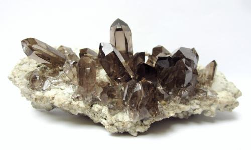 Smoky quartz<br />Valle Val, Tujetsch (Tavetsch), Valle Vorderrhein, Grisones (Grischun; Graubünden), Suiza<br />Specimen size 13 cm, largest crystal 3 cm<br /> (Author: Tobi)