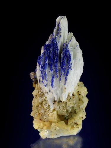 Azurite on Barite and Dolomite<br />Lilien adit, Kleinkogel, St Gertraudi, Brixlegg, Kufstein District, Inn Valley, North Tyrol, Tyrol/Tirol, Austria<br />42 mm<br /> (Author: Gerhard Brandstetter)