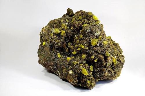Sulfur on Bitumen<br />Cozzo Disi Mine, Casteltermini, Agrigento (Girgenti) Province, Sicily, Italy<br />28 cm<br /> (Author: Gerhard Brandstetter)