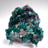 Dioptase, Plancheite, Calcite<br />Sanda Quarry, Mindouli, Mindouli District, Pool Department, Republic of the Congo<br />80 mm x 67 mm x 60 mm<br /> (Author: Don Lum)