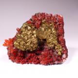 Calcite, Chalcopyrite, Hematite<br />Fengjiashan Mine, Edong, Daye, Huangshi Prefecture, Hubei Province, China<br />90 mm x 75 mm x 38 mm<br /> (Author: Don Lum)
