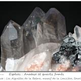 Anatase and Quartz (variety smoky)<br />Ville des Glaciers, Savoie, Auvergne-Rhône-Alpes, France<br />fov 25 mm<br /> (Author: ploum)