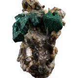Djurleite after Digenite and coated by Malachite<br />Cavradi, Curnera Valley, Tujetsch (Tavetsch), Vorderrhein Valley, Grischun (Grisons; Graubünden), Switzerland<br />4.5 x 4 x 7 cm / main crystal: 1.8 cm<br /> (Author: MIM Museum)