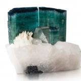 Elbaite (variety indicolite) with Quartz and Albite (variety cleavelandite)<br />Chiar Mine, São José da Safira, Governador Valadares, Vale do Rio Doce, Minas Gerais, Brazil<br />18 x 13 x 14 cm / main crystal: 15.5 cm<br /> (Author: MIM Museum)