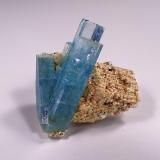 Beryl (variety aquamarine), Feldspar<br />Erongo Region, Namibia<br />46 mm x 42 mm x 18 mm<br /> (Author: Don Lum)