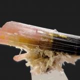 Elbaíta<br />Stak Nala, Montes Haramosh, Distrito Skardu, Gilgit-Baltistan (Áreas del Norte), Paquistán<br />80 mm x 40 mm. Cristal principal: 80 mm. Masa: 74 g.<br /> (Autor: Carles Millan)