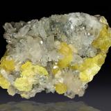 Sulphur and Celestine<br />Floristella Mine, Enna (Castrogiovanni), Enna Province, Sicily, Italy<br />65 mm x 52 mm x 55 mm<br /> (Author: Firmo Espinar)