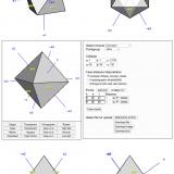 Las caras que en la imagen anterior habría que inclinar un poco para lograr un octaedro perfecto en el sistema trigonal (¿otra paradoja?) son del romboedro {101}. Teniendo en cuenta la posición de esa cara respecto al eje “c”, inclinarla equivale a disminuir la distancia al centro del punto donde la cara corta al eje “c”, que a su vez equivale a aumentar el índice correspondiente a ese eje. La cara es la (101), si aumento el tercer índice a 2 me voy al romboedro plano {102} y se queda chato. Hay que inclinarla solo un poco, así a ojo diría ponerlo a 1,1 pero, lástima, los índices no pueden ser decimales. Sin embargo, hay otra forma de hacerlo. (101) equivale a (808) pues lo que define una cara es la proporción entre los índices, no su valor absoluto. Para inclinar la cara solo un poco, puedo decirle al programa que haga el romboedro a partir de (809).

Ahora es un octaedro cabal, con triángulos equiláteros en todas sus caras. Por muchas vueltas que le dé, no le veo fallo.
Aunque difícilmente será un cristal natural, pues la forma {809} es muy improbable. (Autor: Josele)