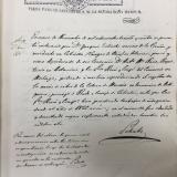 Fig. 2. Registro en el año 1834 de la que años después se conocería como mina Delfina. Obsérvese que se hace referencia a labores desde el año  1825, hacer notar también que el paraje es denominado “Cotera de Mariña”, topónimo que permanece en uso y por último el registro lleva la firma del ilustre Guillermo Schulz. Fuente A.H.A. (Autor: Echevarria)