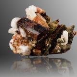 Manganoneptunite with Serandite, Natrolite and Analcime<br />Poudrette Quarry, Mont Saint-Hilaire, La Vallée-du-Richelieu RCM, Montérégie, Québec, Canada<br />5.5 x 5.5 x 4 cm / main crystal: 2.7 cm<br /> (Author: MIM Museum)