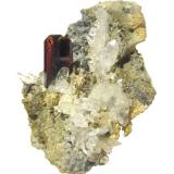 Brookite, Quartz<br />Zard Mountain, Ras Koh Mountains, Kharan District, Balochistan (Baluchistan), Pakistan<br />Specimen size 5 cm, largest crystal 1,7 cm<br /> (Author: Tobi)