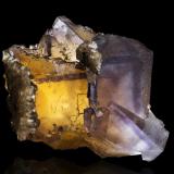 Fluorite with Chalcopyrite inclusions, Calcite<br />Denton Mine, Rosiclare formation, Goose Creek Mine group, Harris Creek Sub-District, Hardin County, Illinois, USA<br />8.6 x 7.5 x 10.5 cm / main crystal: 8.8 cm<br /> (Author: MIM Museum)