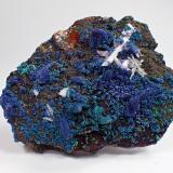 Azurite, Malachite, Gypsum (variety selenite)<br />Morenci Mine, Morenci, Copper Mountain District, Shannon Mountains, Greenlee County, Arizona, USA<br />93 mm x 75 mm x 25 mm<br /> (Author: Don Lum)
