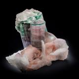 Beryl (variety morganite) with Elbaite and Orthoclase on Albite and 'lepidolite'<br />Sooray prospect, Dara-I-Pech District (Pech District), Kunar Province (Konar), Afghanistan<br />11 x 10 x 10.5 cm / main crystal: 3.5 cm.<br /> (Author: MIM Museum)