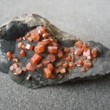VanadiniteTaouz, Provincia Er Rachidia, Región Drâa-Tafilalet, MarruecosSpecimen 5,5 x 3 cm, largest crystals 4 mm (Author: Tobi)