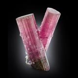 Elbaíta (variedad rubellita) con Albita (variedad cleavelandita)Mina Himalaya, Gem Hill, Distrito Mesa Grande, San Diego County, California, USA8 x 5 x 10 cm / Cristal principal: 10 cm. (Autor: Museo MIM)