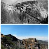 OLD MINE VERSUS MODERN MINE 1

A photograph from the early 1900s captures the sweeping vista and desolate beauty of Ojuela. Anchoring the view in the lower right, the weathered, steel head frame of the Socavon Shaft stands as a stark monument against the rugged landscape.

A century later, the gaze northward finds only silence and skeletal remains. The landscape is dominated by a profound shadow, a scar on the earth that refuses to heal; the Boca de Mina, the Mouth of the Mine. This vast, dark chasm — the original glory hole — is a gaping wound testifying to a history of arduous toil.

While this great mine endures, carved in stone, the works of man have proven fleeting. The steel head frame of the Socavon shaft has surrendered to the elements, its bones scattered by the wind. Entirely vanished is the company town that was once a world unto itself. Where grids of simple houses sheltered five thousand souls, the wind now scours empty ground, and faint outlines in the dirt are the only ghosts of those dusty streets. No echo remains of the modest schoolhouse, the offices, the shafts, the workshops, no phantom of the bustling stores that once anchored this outpost of rock and toil.

The mountain gave its treasure, and in the passage of a century, it has reclaimed all but the wound. The great mine has outlived its children, its open mouth now a monument to their memory and the profound quiet that follows. (Author: silvia)