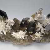 Bertrandite on Quartz (variety smoky)<br />Kara-Oba area, Betpak-Dala (Bet-Pak-Dala) Desert, Karaganda Region, Kazakhstan<br />10.1 × 6 × 4.5 cm<br /> (Author: Jordi Fabre)