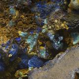 AzuritaMinas de Cala, Cala, Comarca Sierra de Huelva, Huelva, Andalucía, EspañaCampo de visión de  4 mm. (Autor: Antonio Carmona)