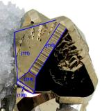 Pirita, Cuarzo<br />Mina Huanzala, Distrito Huallanca, Provincia Dos de Mayo, Departamento Huánuco, Perú<br />61 mm x 41 mm. Cristal principal: 20 mm. Masa: 125 g<br /> (Autor: Carles Millan)