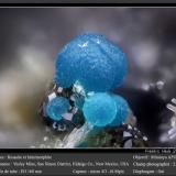 Rosasite and Hemimorphite<br />Vesley Mine, Granite Gap, San Simon District, Hidalgo County, New Mexico, USA<br />fov 2.0 mm<br /> (Author: ploum)