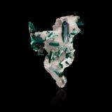 Dioptase on Quartz<br />Omaue Mine, Kaokoveld Plateau, Kunene Region, Namibia<br />10,5	x	5,0	x	7,5	cm<br /> (Author: MIM Museum)