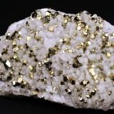 Pyrite, Calcite<br />El Carrizal Mining Group, La Llave, Zimapán, Municipio Zimapán, Hidalgo, Mexico<br />8.7 x 5.5 x 2.9 centimeters<br /> (Author: Ricardo Melendez)