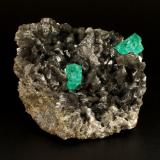 Beryl (variety emerald), Calcite, PyriteCoscuez (distrito minero), Municipio San Pablo de Borbur, Cinturón Esmeraldífero Occidental, Departamento Boyacá, Colombia78x53x78mm, xls= 11x9mm &amp; 15x12mm (Author: Fiebre Verde)