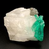 Beryl (variety emerald), Calcite, Dolomite<br />La Pita mining district, Cunas Mine, Municipio Maripí, Western Emerald Belt, Boyacá Department, Colombia<br />rhomb size=30x30x30mm, longest xl=18mm<br /> (Author: Fiebre Verde)