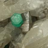 Beryl (variety emerald), Calcite, Dolomite<br />Coscuez mining district, Municipio San Pablo de Borbur, Western Emerald Belt, Boyacá Department, Colombia<br />40x43x40mm, xl=9mm<br /> (Author: Fiebre Verde)