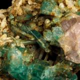 Beryl (variety emerald), Albite (variety cleavelandite), Calcite, Apatite<br />Colombia<br />37x18x33mm<br /> (Author: Fiebre Verde)