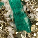 Beryl (variety emerald), Albite (variety cleavelandite), Pyrite<br />Chivor mining district, Municipio Chivor, Eastern Emerald Belt, Boyacá Department, Colombia<br />58x65x50mm, xl=30mm<br /> (Author: Fiebre Verde)